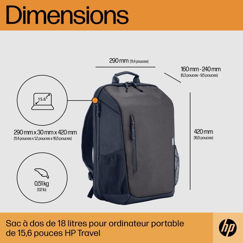 HP Sac à dos pour ordinateur portable Travel 18 litres 15,6 | JDB-Info