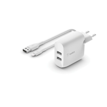 BELKIN BOOST CHARGE 24w USB-A Dual Wall Charger w/ 1m A-LTG White
