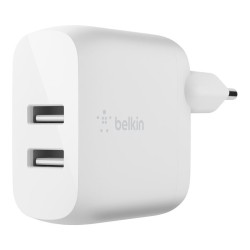 BELKIN BOOST CHARGE 24w USB-A Dual Wall Charger w/ 1m A-LTG White