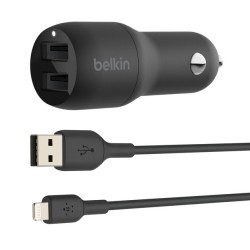 BELKIN BOOST CHARGE 24w USB-A Dual Car Charger w/ 1M PVC A-LTG Black