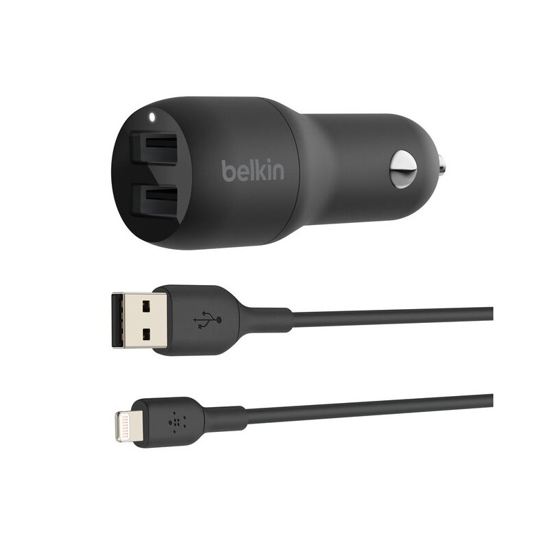 BELKIN BOOST CHARGE 24w USB-A Dual Car Charger w/ 1M PVC A-LTG Black