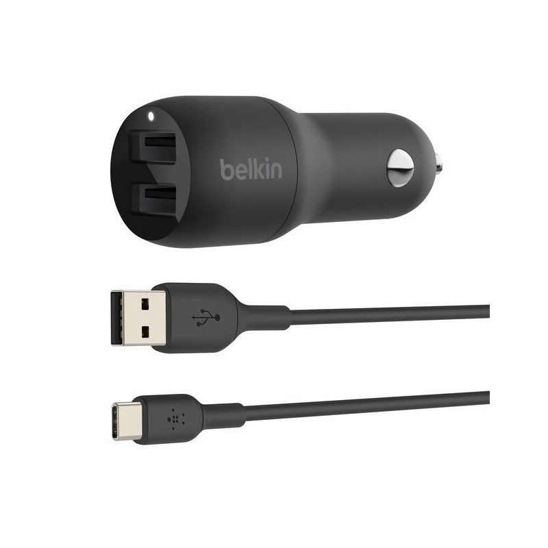 BELKIN BOOST CHARGE 24w USB-A Dual Car Charger w/ 1M PVC A-C Black