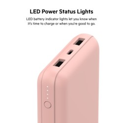 BELKIN Powerbank 20K 15W USB-C cable inclus + 2 USB-A Rose