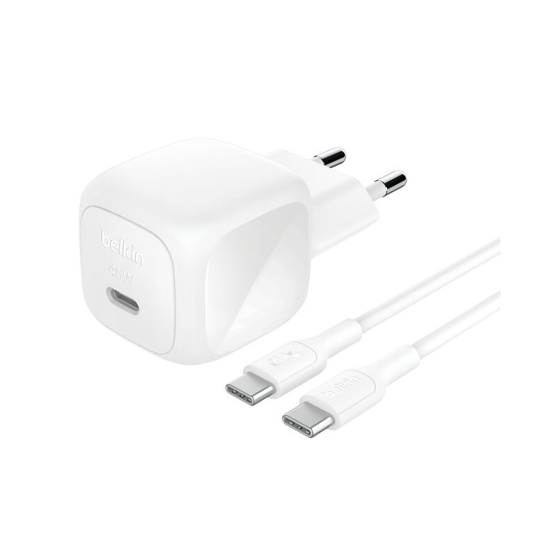 BELKIN 45W USB PD Wall Charger with PPS WHT w/ 1m 3aMP PVC C-C Cable