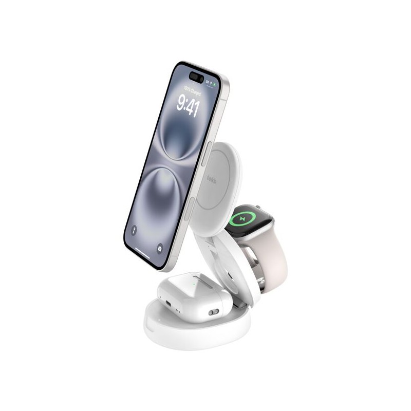 BELKIN BOOSTCHARGE Qi2 15w Z-Fold 3in1 Charging Stand White