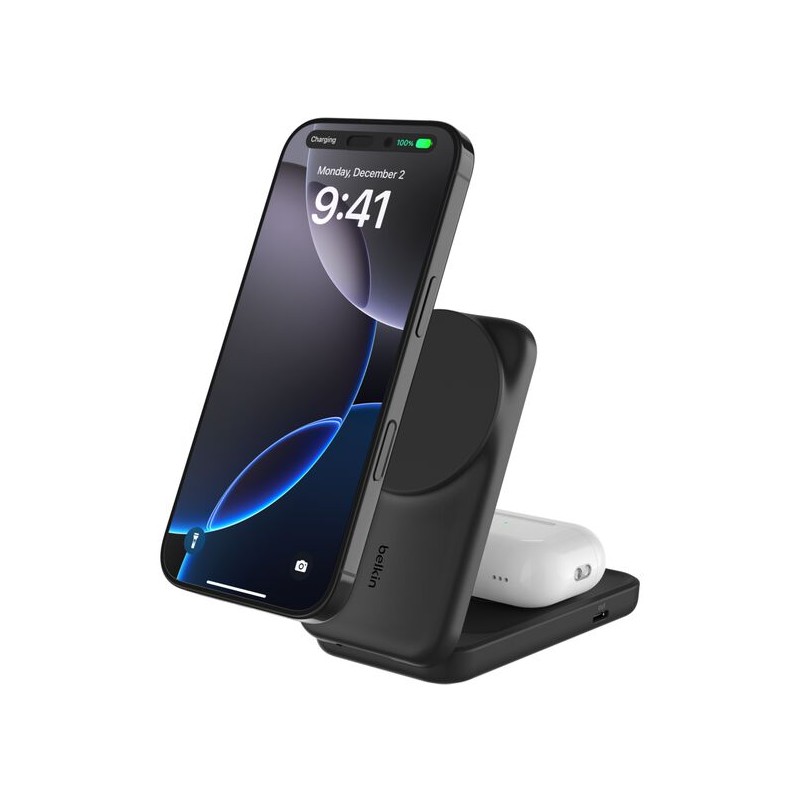 BELKIN UltraCharge 25w Qi2 2in1 Magnetic Charger plus USB-C EU Black Square