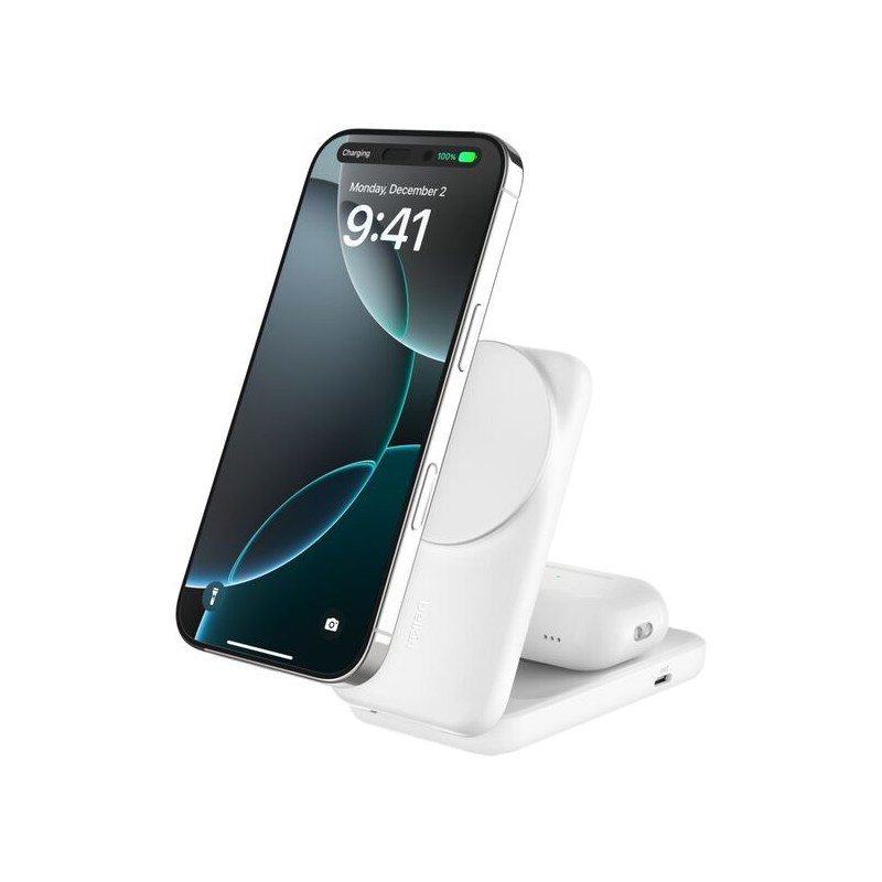 BELKIN UltraCharge 25w Qi2 2in1 Magnetic Charger plus USB-C EU White Square