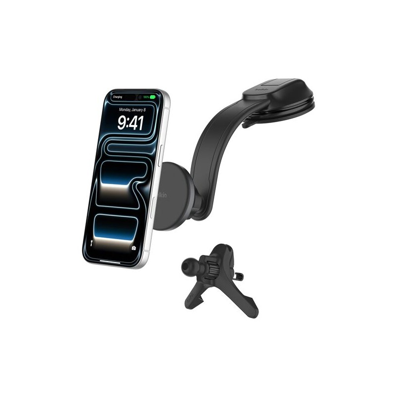 BELKIN 15W Qi2 Wireless In-Car Charger with Vent & Dash Mount + 30W CLA