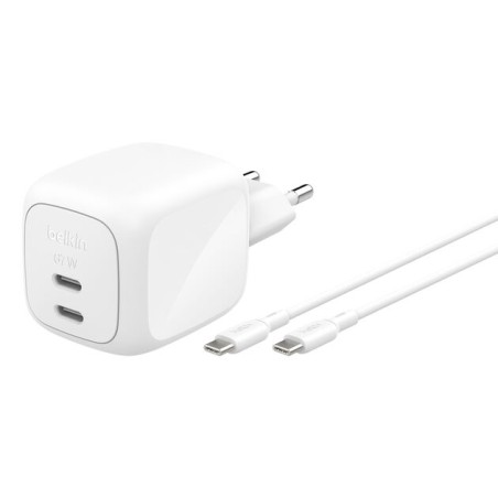 BELKIN BoostCharge 67W Dual USB-C PD Wall Charger with PPS WHT with 2m USB-C-C Cable