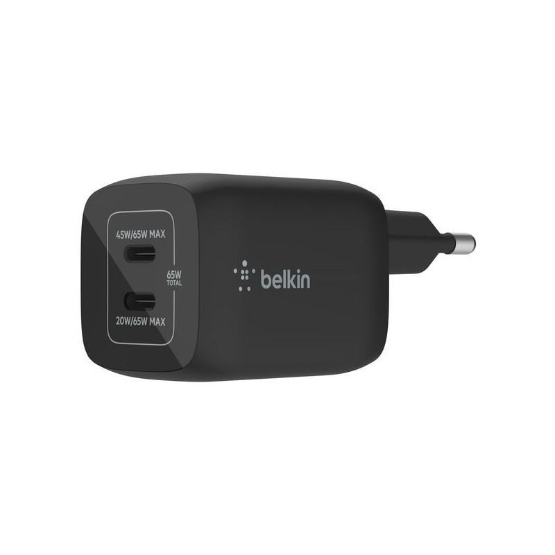 BELKIN 65W PD PPS Dual USB-C GaN Charger Black Universal