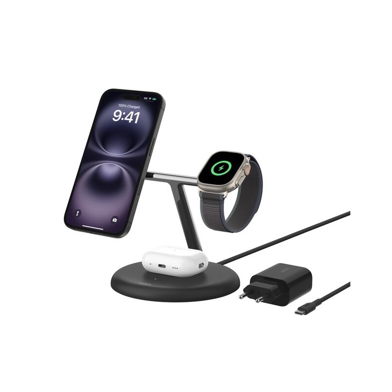 BELKIN BOOST CHARGE PRO 3in1 Qi2 15w Magnetic Adjustable Charging Stand Black