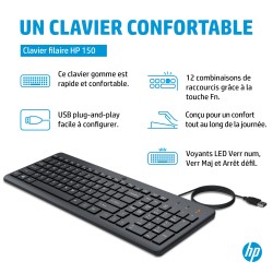 HP 150 Wired Keyboard clavier Universel USB AZERTY Belge No | JDB-Info