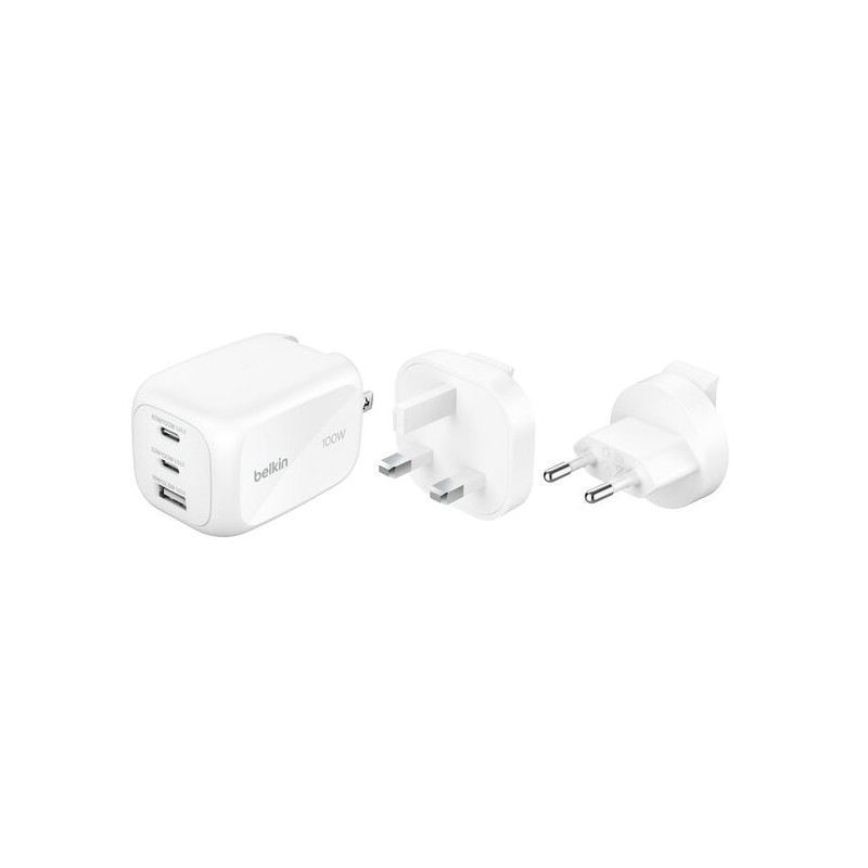 BELKIN BOOSTCHARGE 100w 2C1A Wall Charger with interchangable plug tips UK EU US