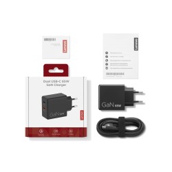 Lenovo Dual USB-C 65W GaN Charger Universel Noir Secteur In | JDB-Info
