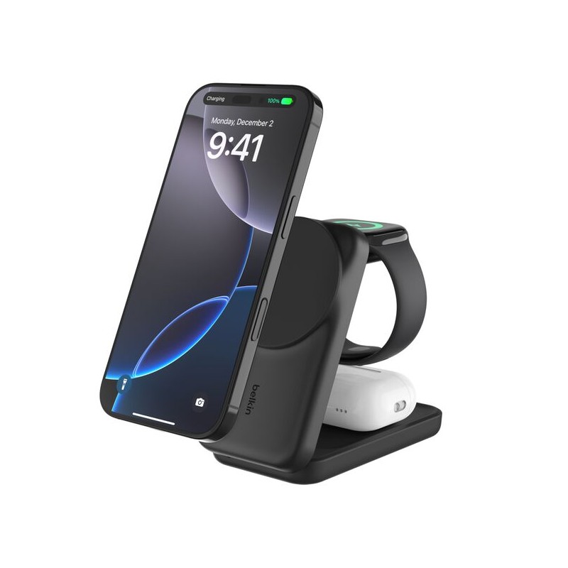 BELKIN UltraCharge 25w Qi2 3in1 Magnetic Charger EU Black Square