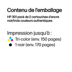 HP 301 pack de 2 cartouches d'encre noir/trois couleurs aut | JDB-Info