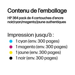 HP 364 pack de 4 cartouches d'encre noir/cyan/magenta/jaune | JDB-Info
