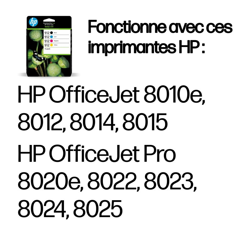 HP 912 Pack de 4 cartouches d'encre Noir/Cyan/Magenta/Jaune | JDB-Info