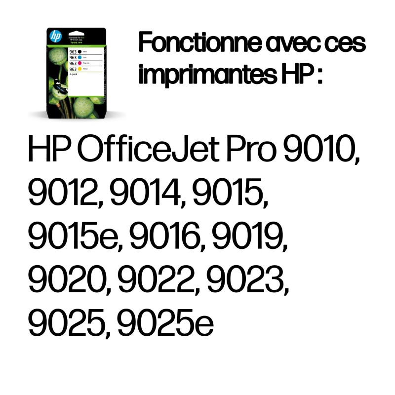HP 963 Pack de 4 cartouches d'encre Noir/Cyan/Magenta/Jaune | JDB-Info
