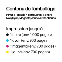 HP 963 Pack de 4 cartouches d'encre Noir/Cyan/Magenta/Jaune | JDB-Info