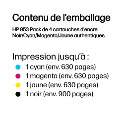 HP 953 Pack de 4 cartouches d'encre Noir/Cyan/Magenta/Jaune | JDB-Info