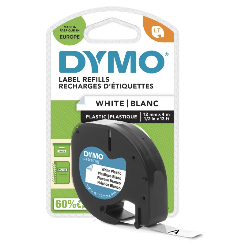DYMO 12mm LetraTAG Plastic tape ruban d'étiquette | JDB-Info