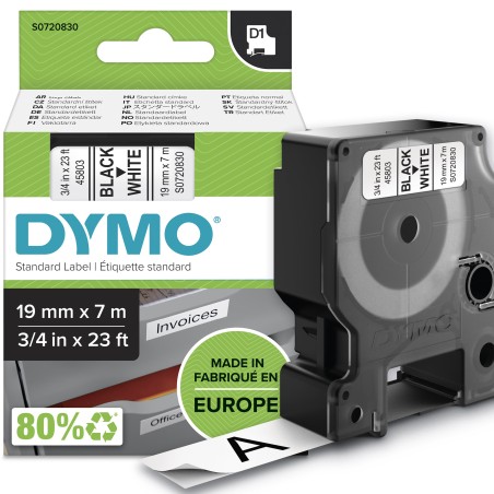 DYMO D1 Standard - Black on White - 19mm ruban d'étiquette | JDB-Info
