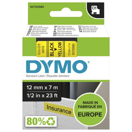 DYMO D1 Standard - Black on Yellow - 12mm ruban d'étiquette | JDB-Info