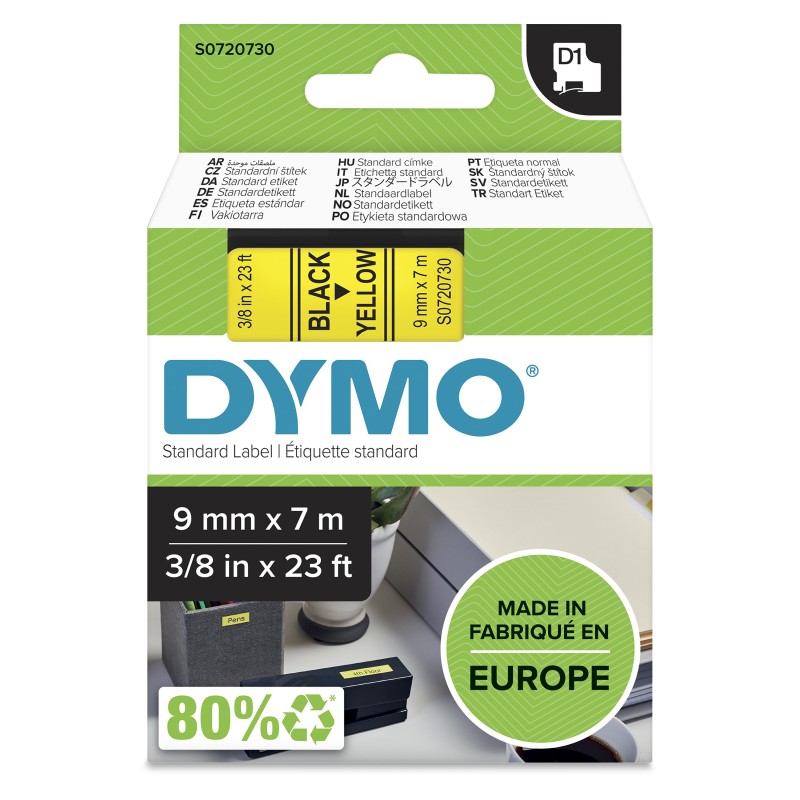 DYMO D1 Standard - Black on Yellow - 9mm ruban d'étiquette | JDB-Info