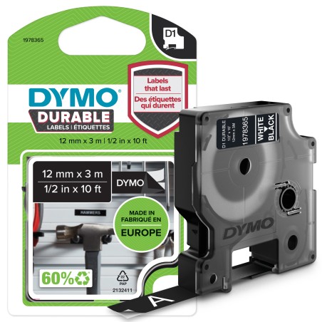 DYMO D1 Durable - White on Black - 12mm ruban d'étiquette B | JDB-Info