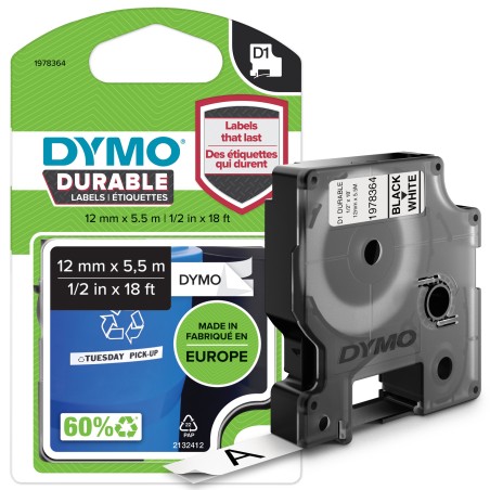 DYMO D1 Durable - Black on White - 12mm ruban d'étiquette N | JDB-Info