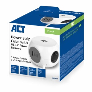 ACT AC2420 multiprise 1,5 m 3 sortie(s) CA Intérieure Blanc | JDB-Info