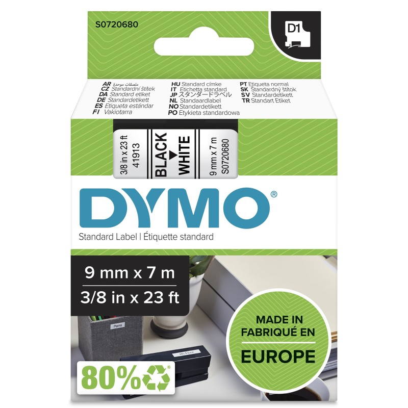 DYMO D1 Standard - Black on White - 9mm ruban d'étiquette N | JDB-Info