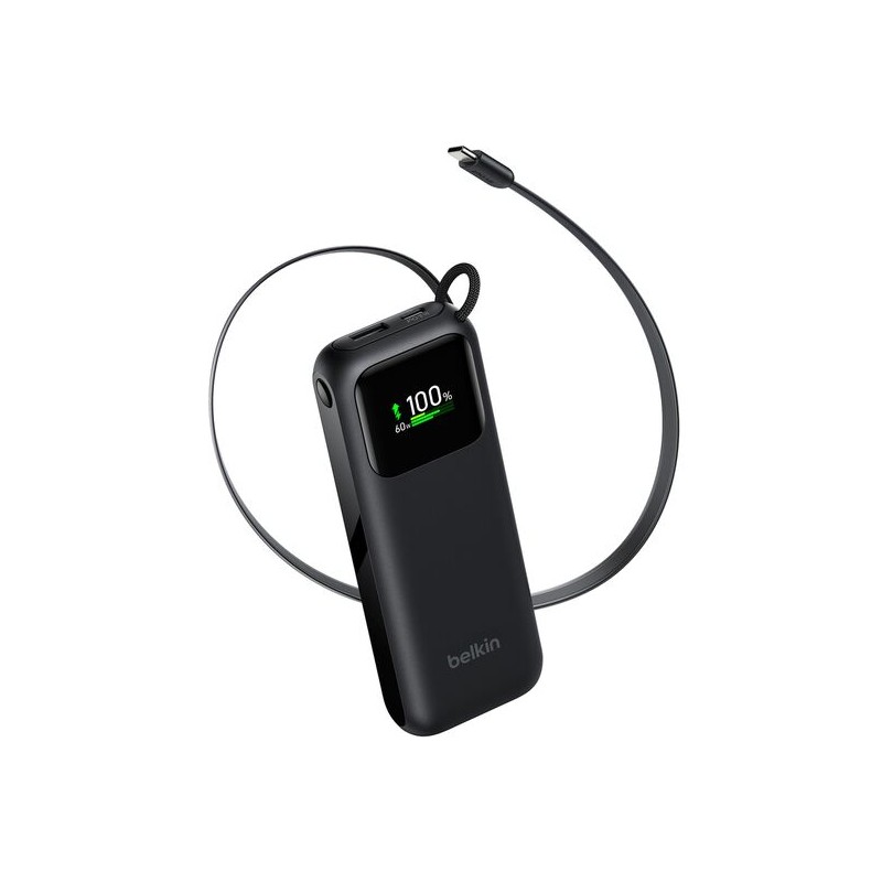 BELKIN ULTRACHARGE 11k PD60w Smart Display Power Bank with Retractable USB-C Cable Black