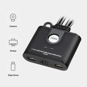 ATEN CS22HF commutateur écran, clavier et souris Noir | JDB-Info