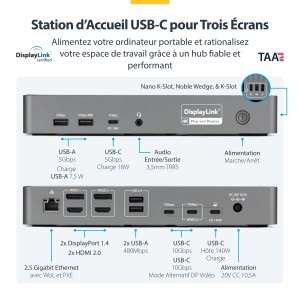 StarTech.com Station d'Accueil USB-C Triple Écran, Station | JDB-Info