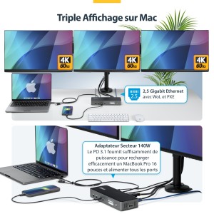 StarTech.com Station d'Accueil USB-C Triple Écran, Station | JDB-Info