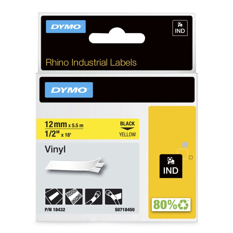 DYMO 18432 ruban d'étiquette Noir sur jaune | JDB-Info