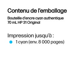 HP Bouteille d'encre cyan authentique 70 mL 31 Original | JDB-Info