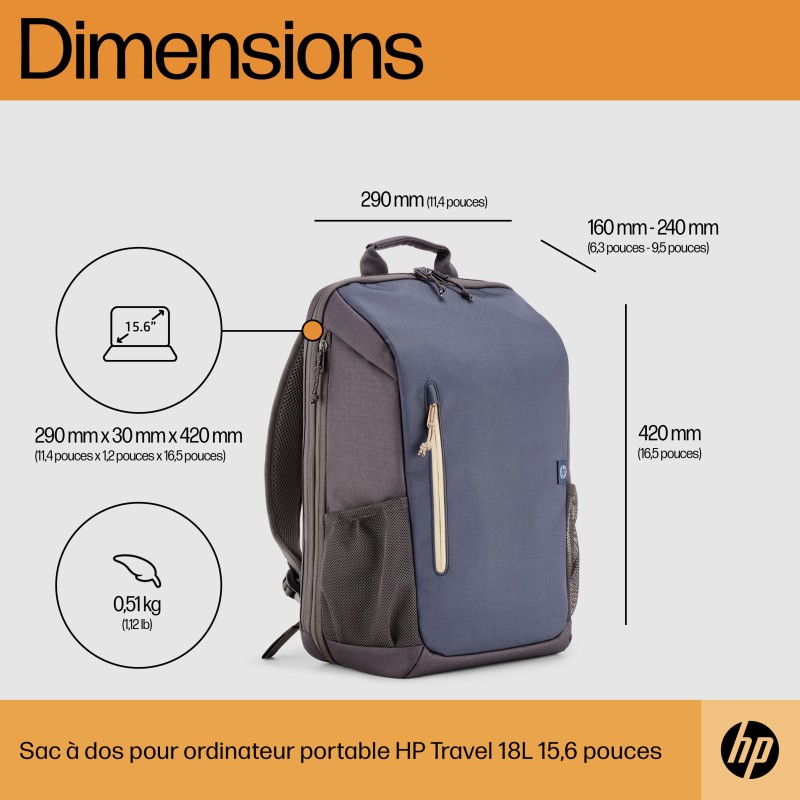 HP Sac à dos pour ordinateur portable 15,6 pouces Travel 18 | JDB-Info